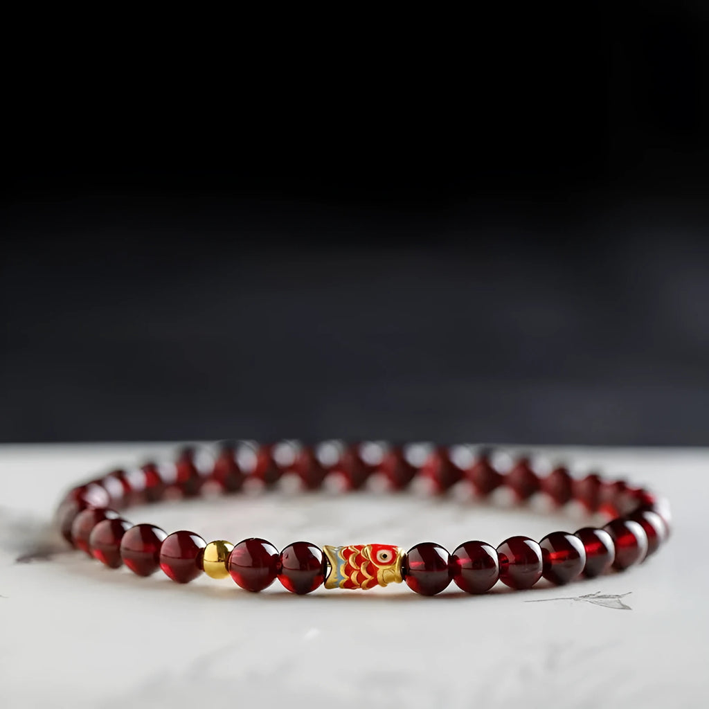 Wine red garnet bracelet for women with micro glass beads in Chinese style