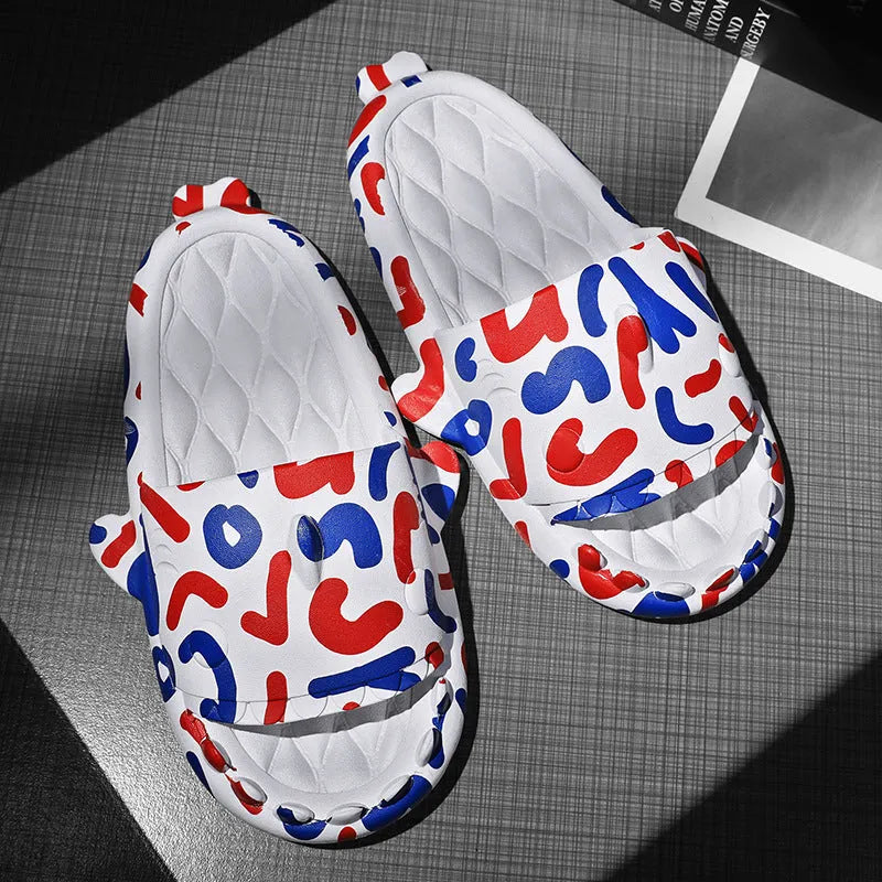 Casual open-toe EVA home slippers with a cute shark design on the upper.
