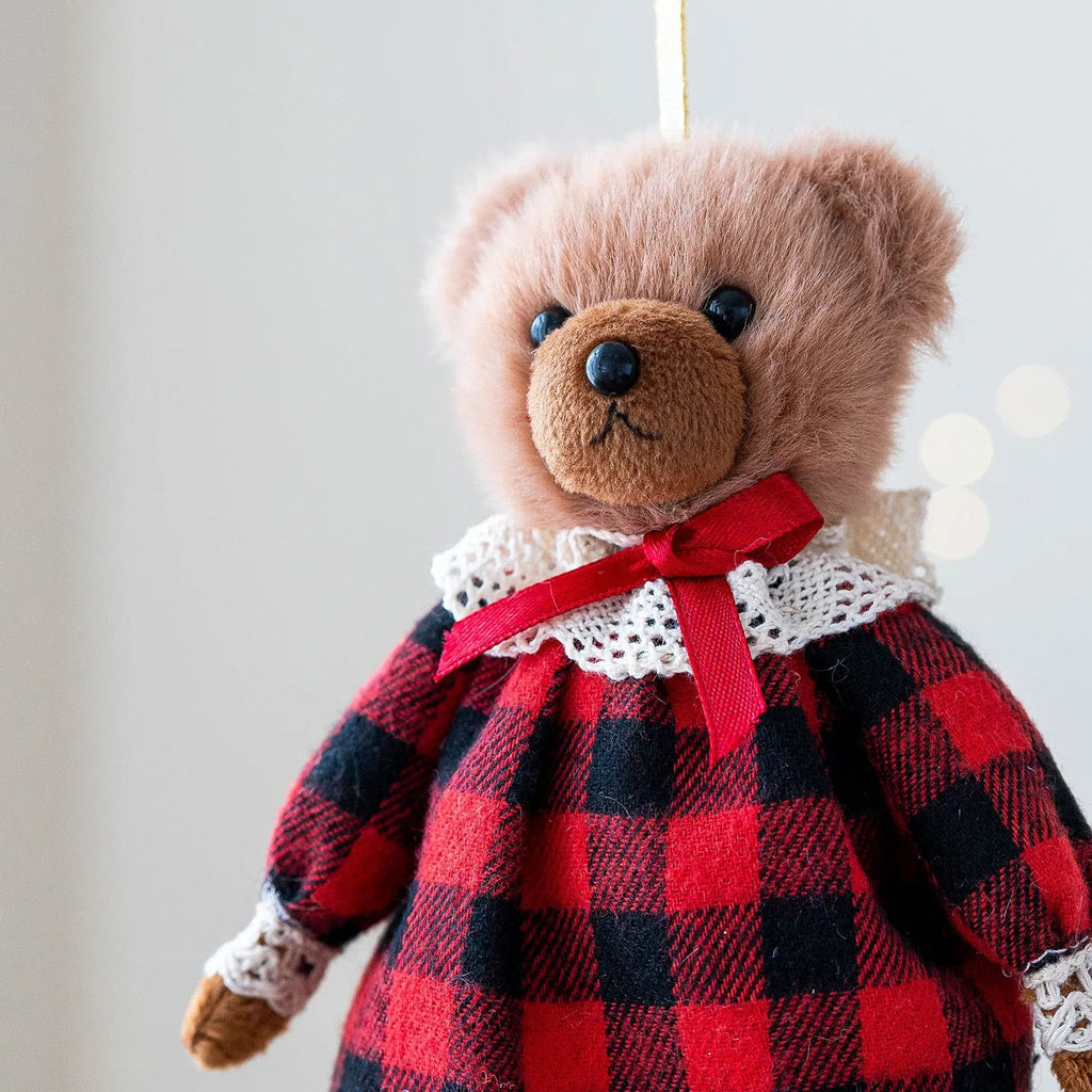 Cotton plush couple bear doll with plaid suit in princess bear or gentleman bear colour options