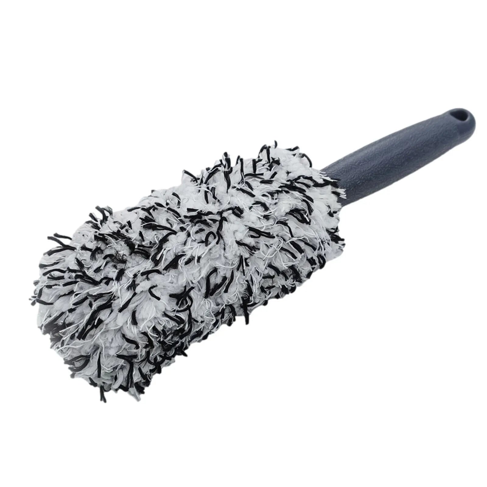 Long handled car wheel wash brush with ultra-fine fibre bristles in blue, black, and red colour options
