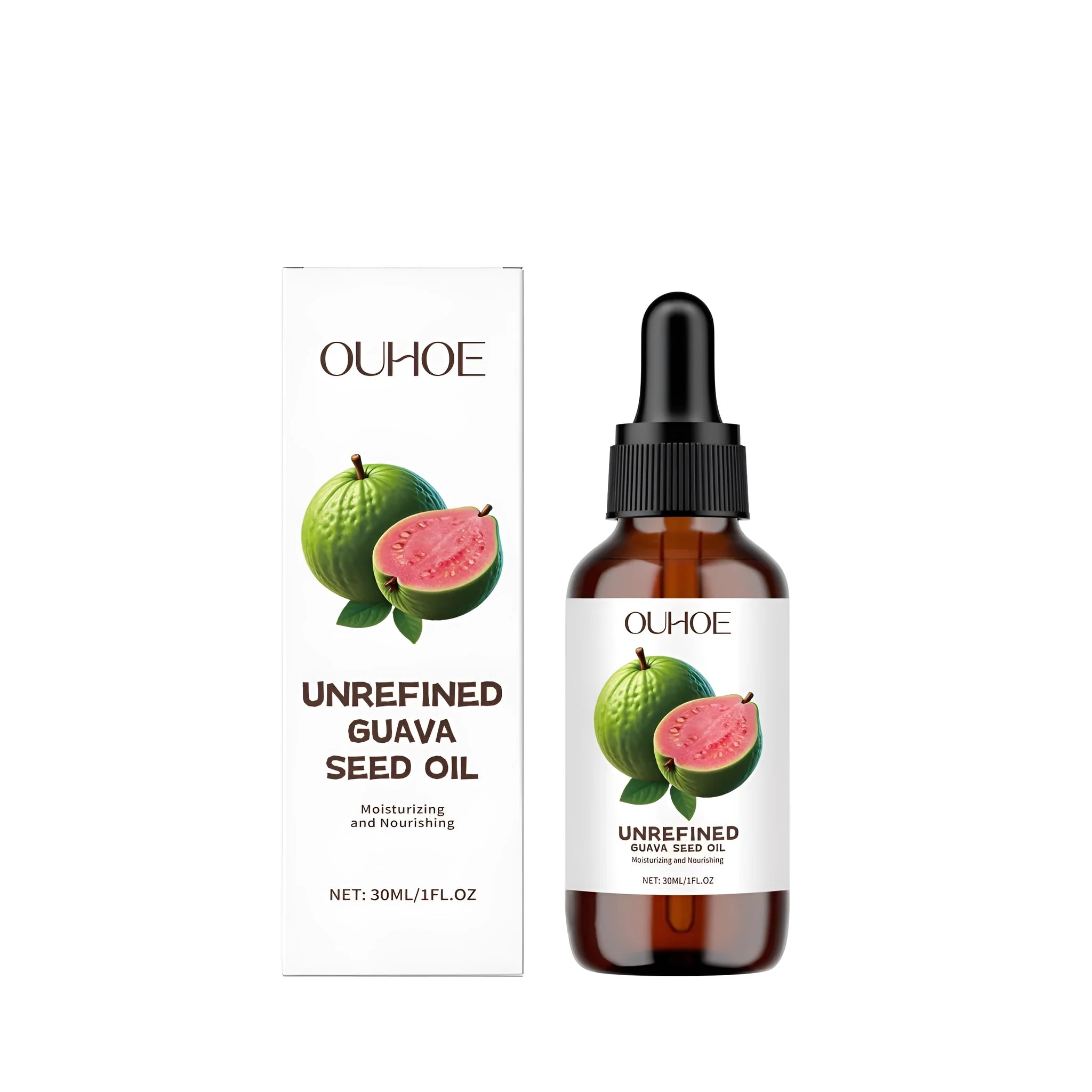 30ml bottle of guava seed oil facial serum with a clear ingredient list.