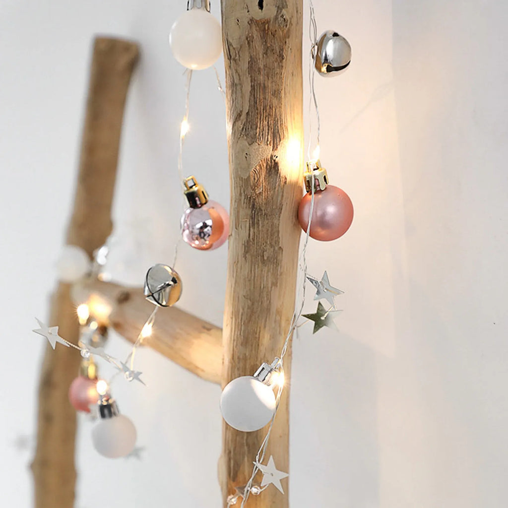 2m 20 LED Christmas string lights with bell and ball shapes, warm white battery operated indoor decoration