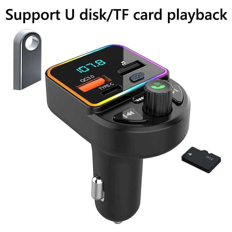 Car FM transmitter Bluetooth handsfree kit with 1.2 inch ABS screen plugged into cigarette lighter