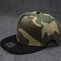 Camouflage cotton polyester flat brim snapback baseball cap with adjustable closure