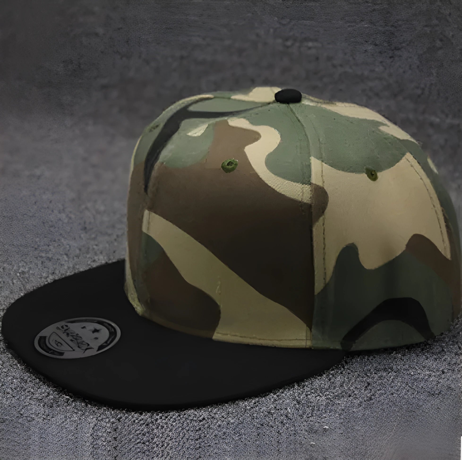 Camouflage cotton polyester flat brim snapback baseball cap with adjustable closure