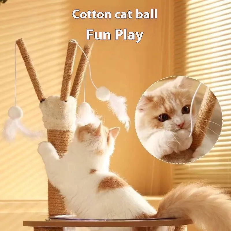 Wooden cat climbing frame with sisal scratching posts, perches, and a built-in space capsule pod in luxury colour
