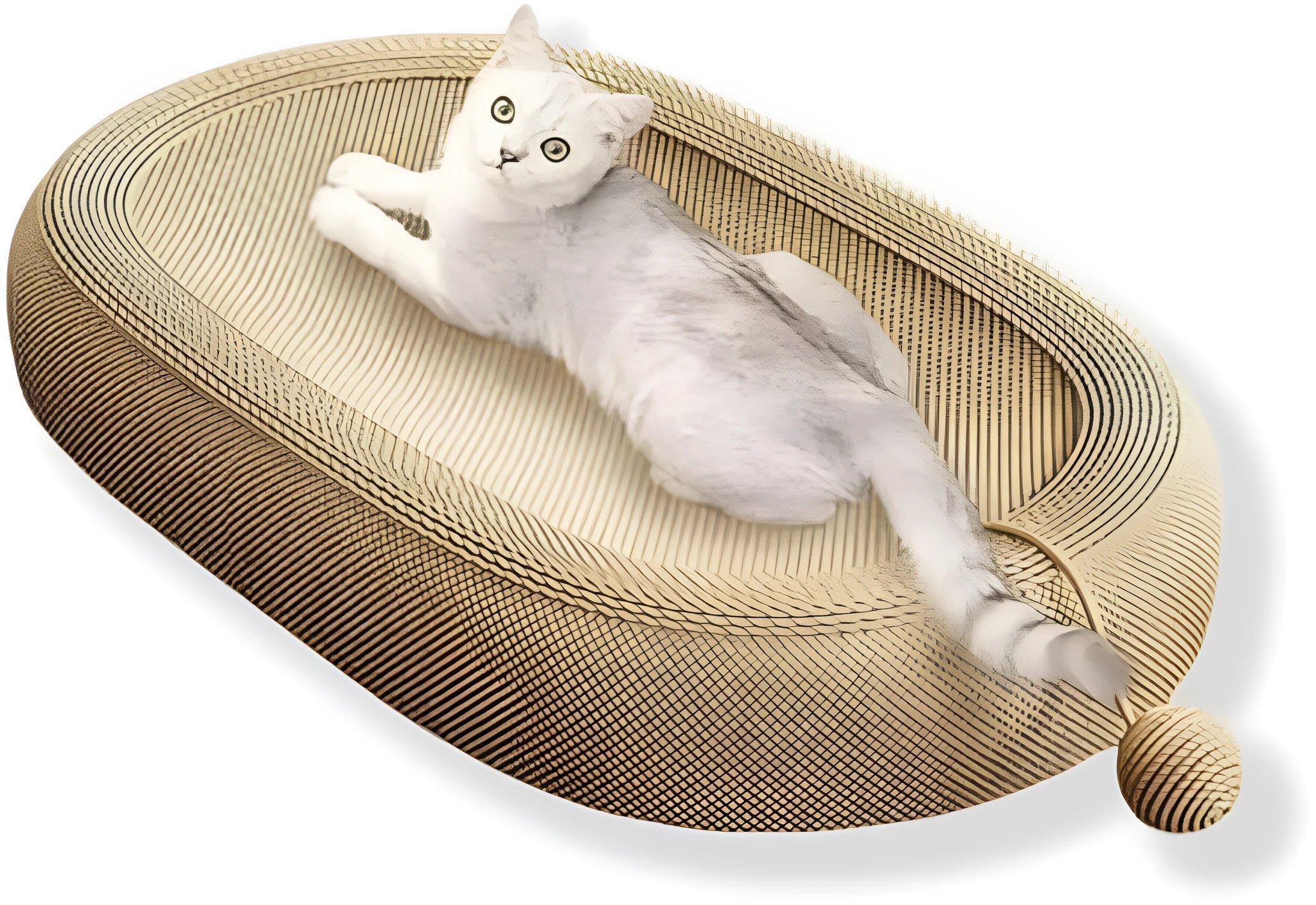 Large rectangular sisal cat scratching board with a raised lounge bed on top, showing two size options.