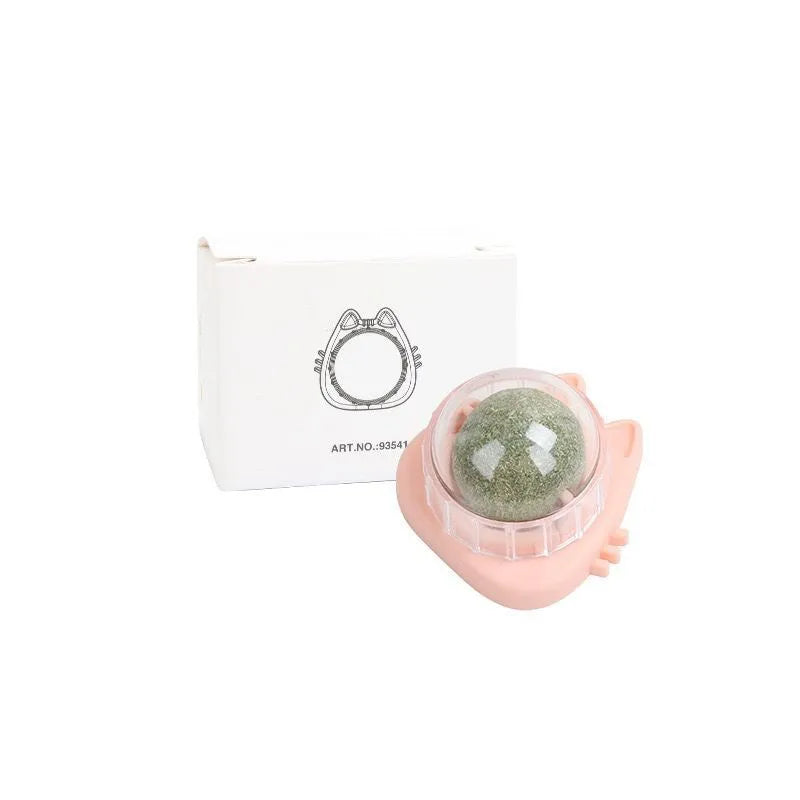 Catnip ball wall edible rotating cat toy plastic mint 5x5x4cm pink orange blue