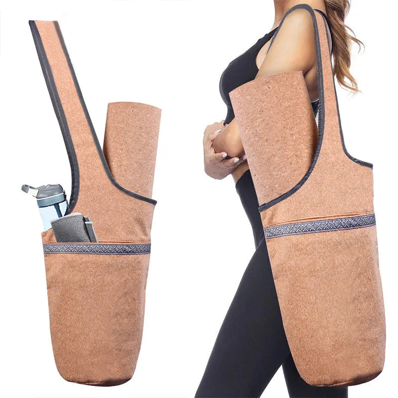 Cork yoga backpack in Cork colour with oversized zip pockets, made from cork and polyester.