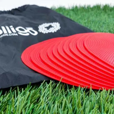 Flat circular TPE football training marker disc in bright colours for field practice.
