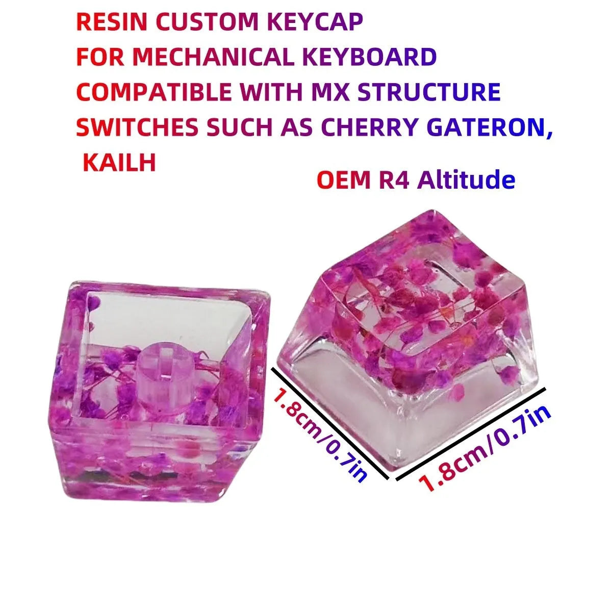 Resin transparent starry sky keycap with glitter particles on mechanical keyboard switch