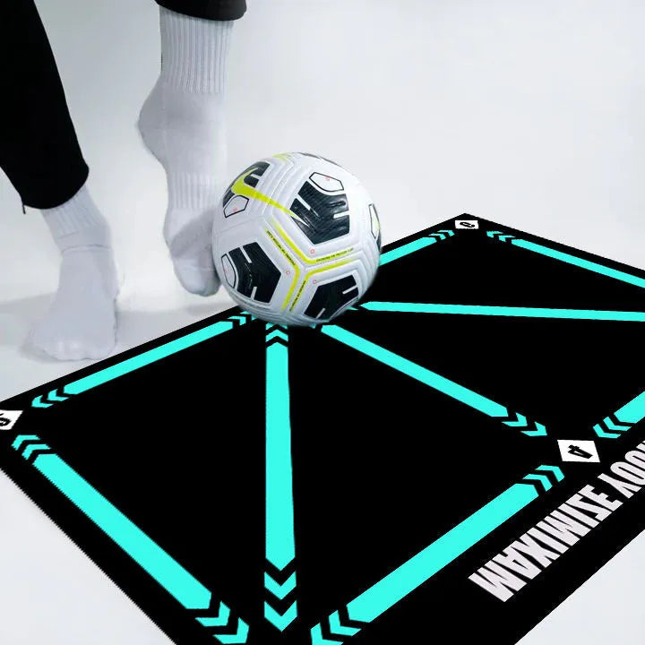 Black rectangular non-slip football training mat measuring 60 by 90 centimetres.
