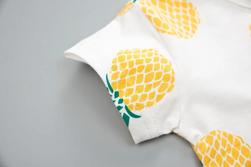 Summer kids cotton short-sleeved T-shirt and shorts two-piece suit in pineapple yellow, sizes 80-120cm