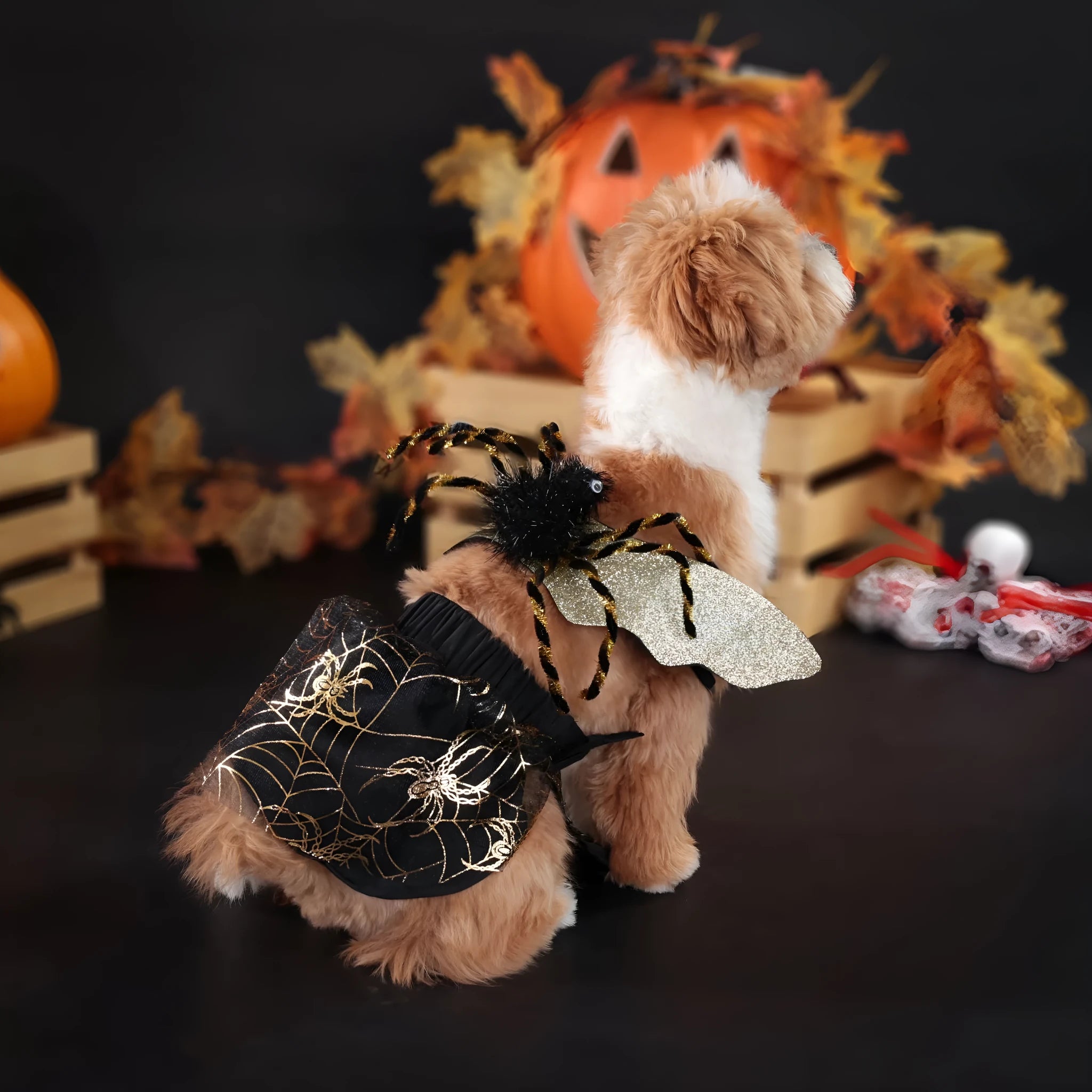 A solid-colour polyester dog suit costume for Halloween, shown in size L.