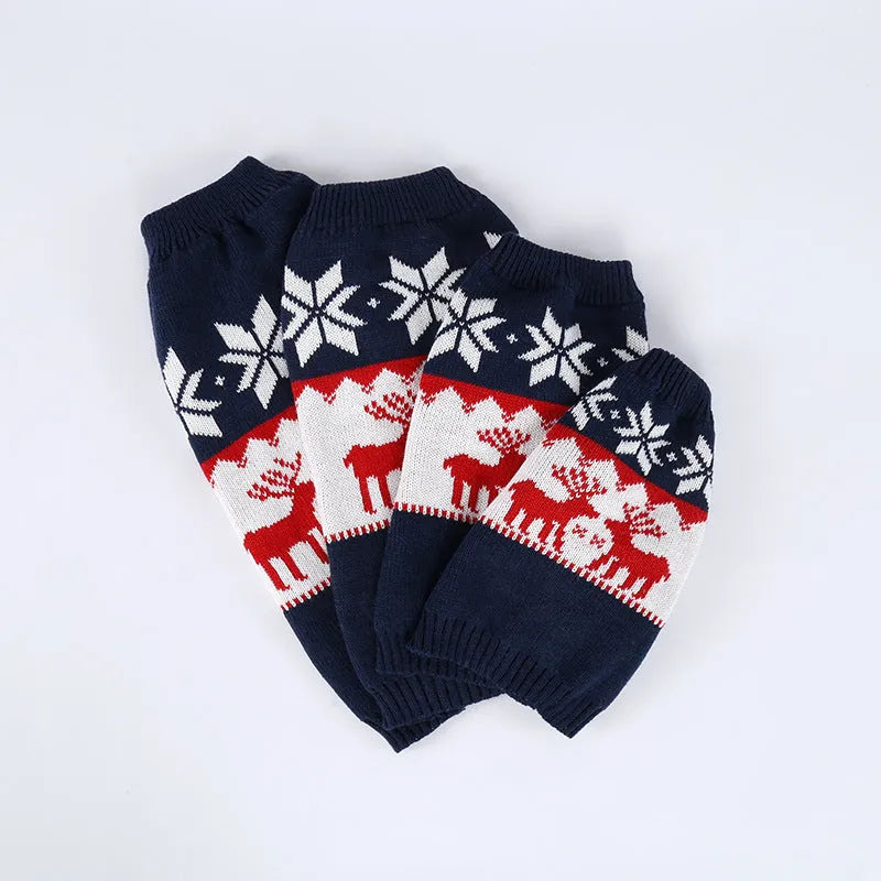 Navy blue knitted Christmas sweater for dogs with acrylic material and sizing from XS to L