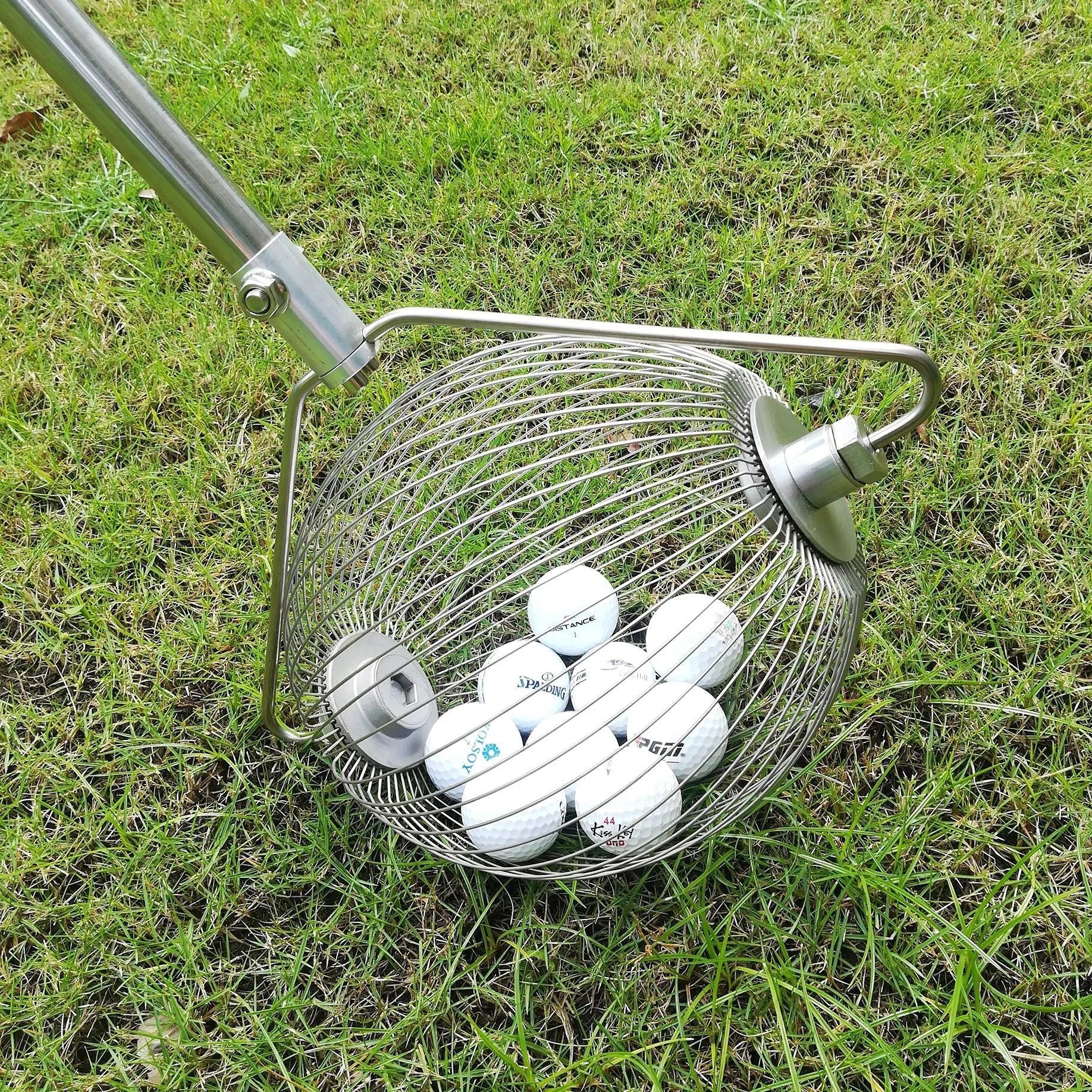 304 stainless steel golf ball picker with metallic finish for retrieving balls