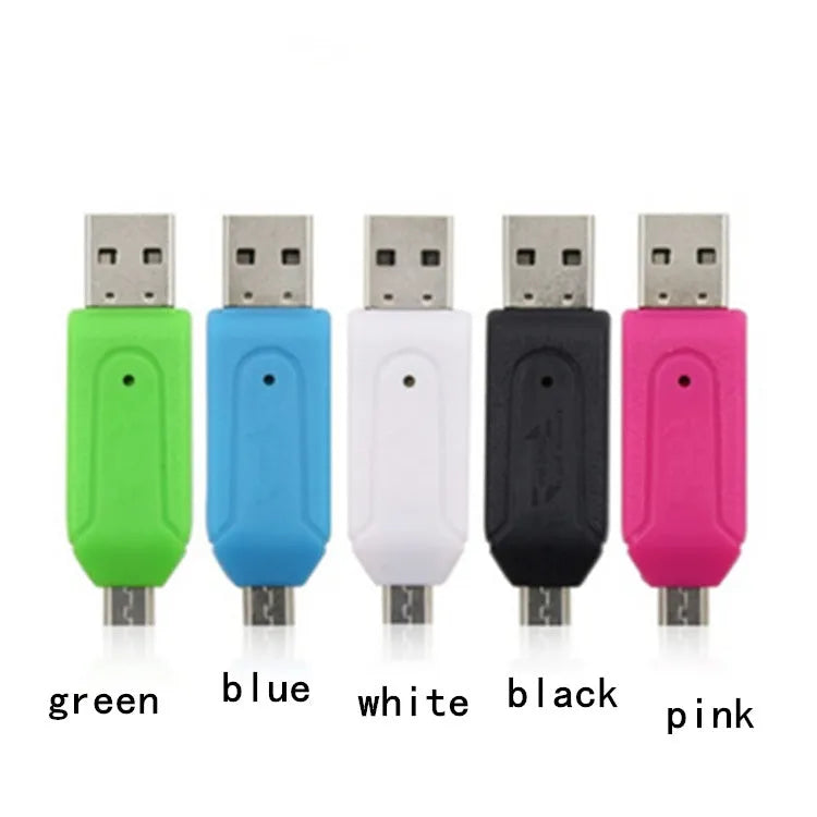 OTG dual-purpose card reader for SD and TF memory cards with USB and micro USB connectors