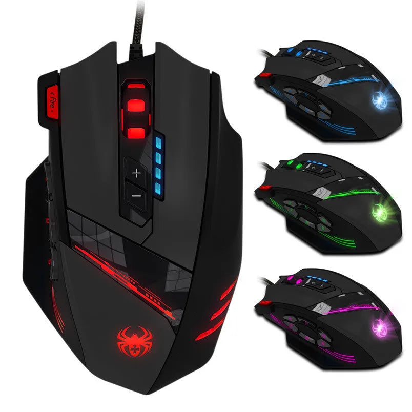 Zelotes C-12 programmable gaming mouse in yellow with 12 buttons and braided cable