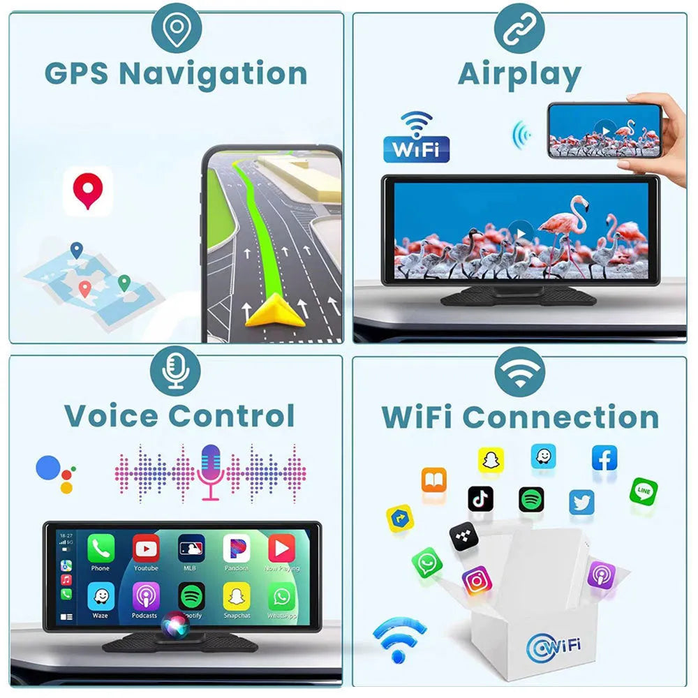 10.26 inch black plastic car LCD touch screen monitor with wireless connection and inverted image support