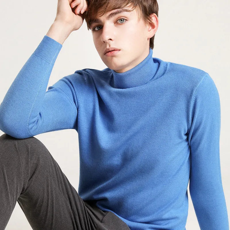 Men's loose fit turtleneck sweater in beige, solid colour, autumn winter pullover