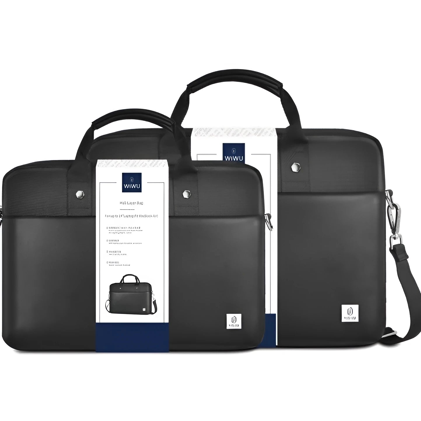 Black oxford cloth laptop handbag showing multiple internal pockets and a lock, suitable for a 14-inch or 15.6-inch computer.