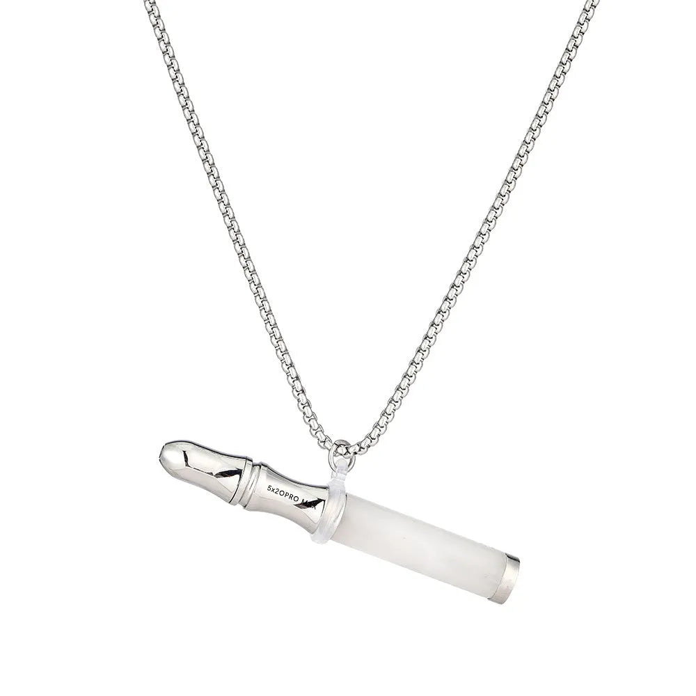 Natural crystal stone double-layer flat mouth respirator pendant necklace for anxiety relief – amethyst colour with gift box and replacement core