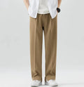 Men's loose straight ice silk casual trousers in dark grey, full-length view