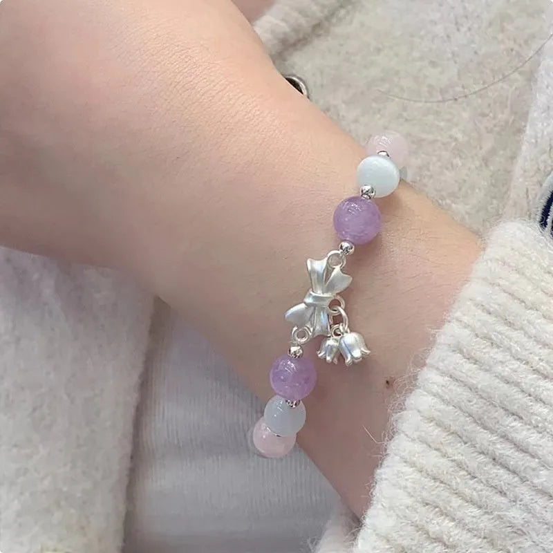 Bowknot two shihuan opal crystal bracelet in lavender amethyst colour measuring 10mm