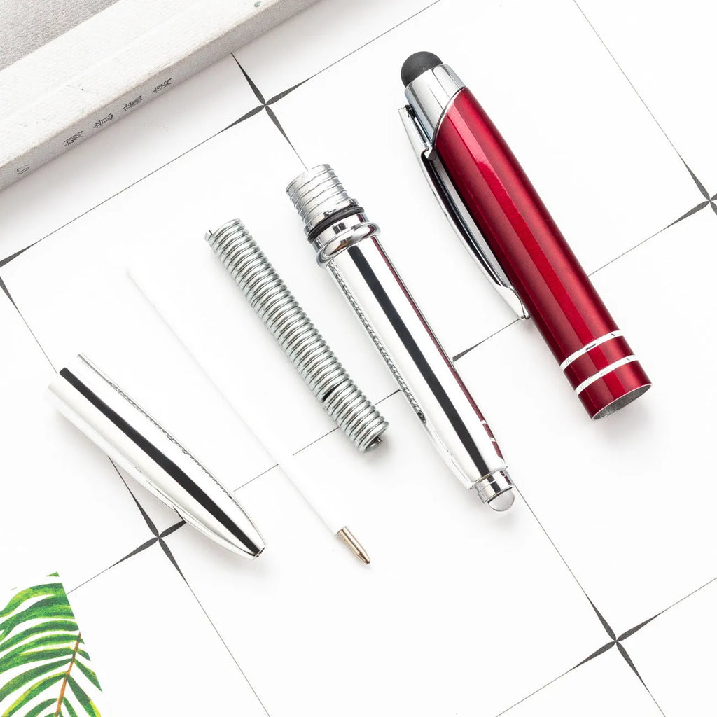 Metal multifunctional pen with capacitive stylus tip, ballpoint pen and LED light in five colour options