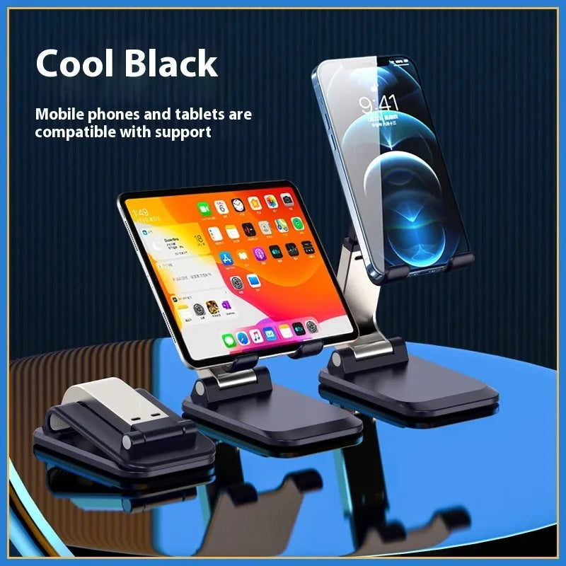 Folding portable desktop phone and tablet stand in black, white, blue, or pink colour