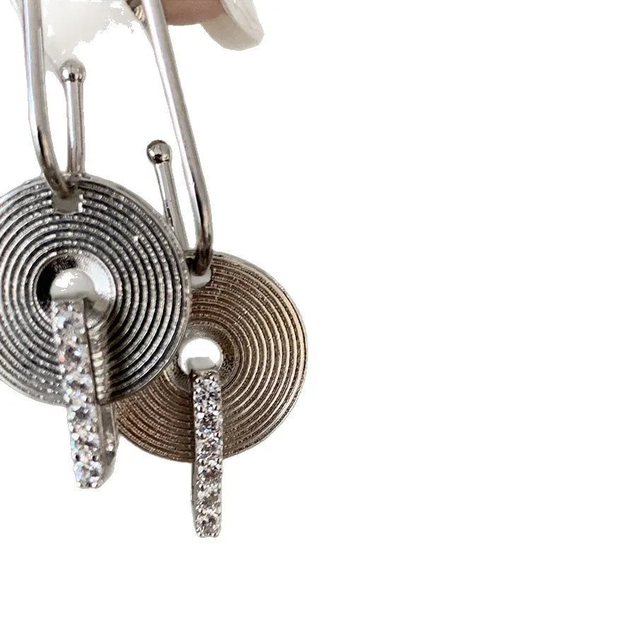 Silver needle round grain pendant earrings in silver alloy with geometric round shape and ins style