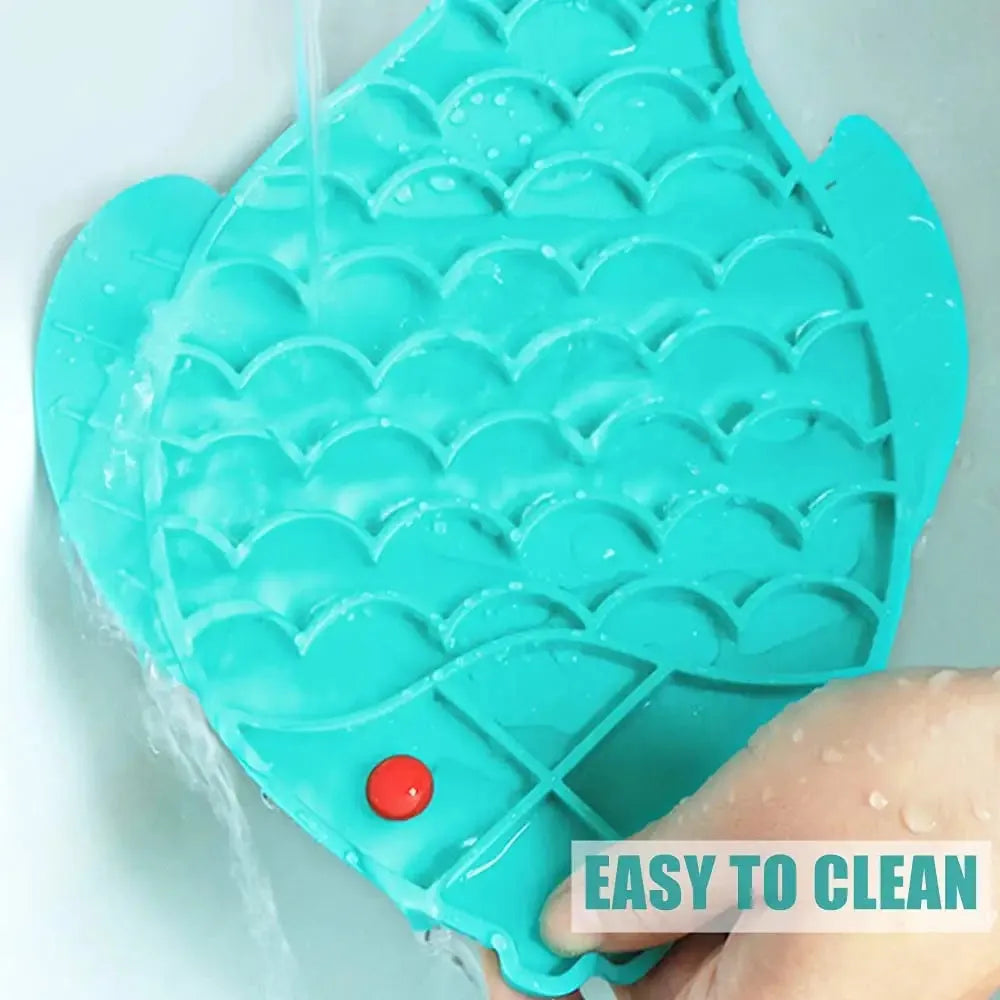 Silicone slow food tray for pets in blue, green, and gray, 24.5 cm long, anti-choking lick mat