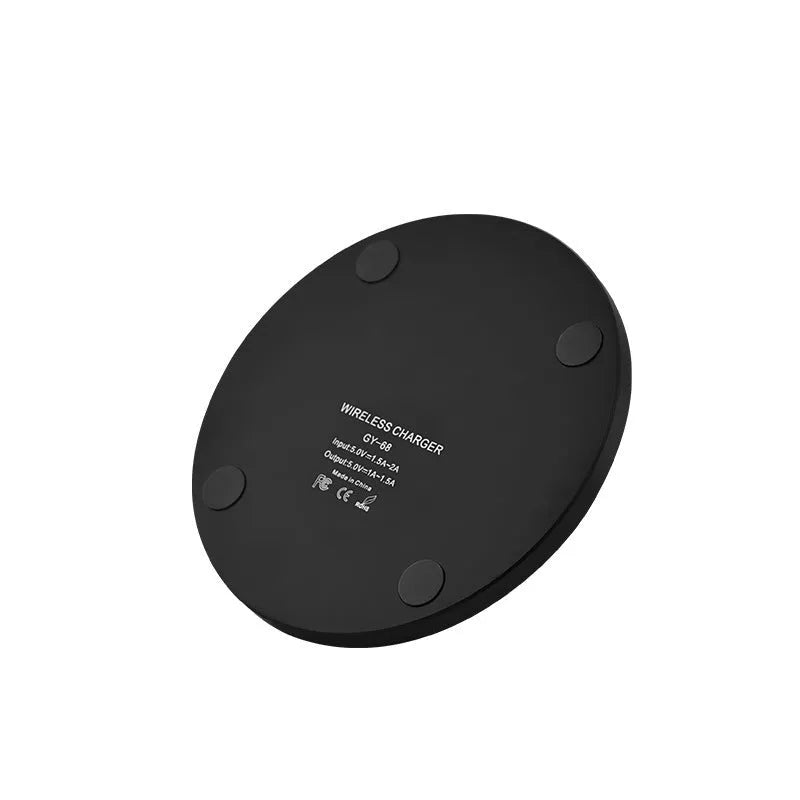 Ultra-thin square wireless charging pad in four colour options showing dimensions