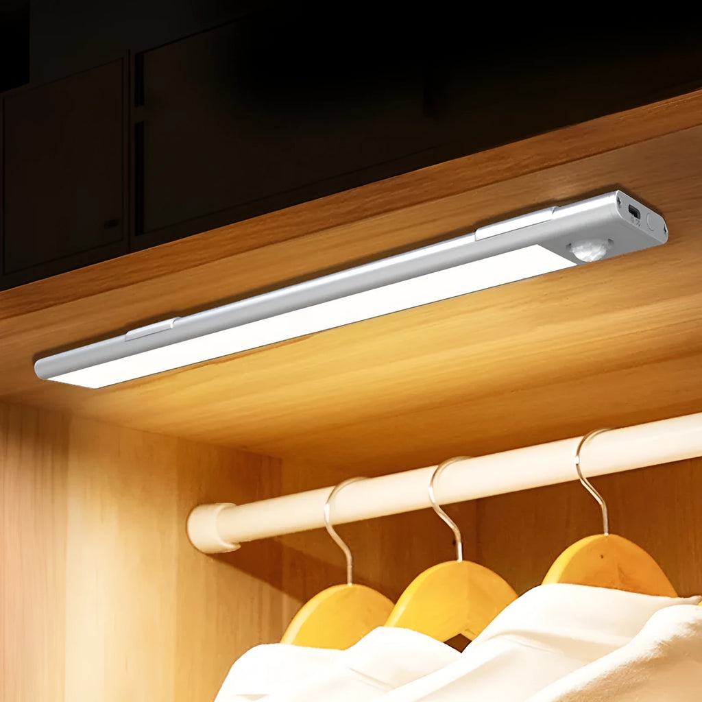 Smart LED strip human sensor wardrobe light 30cm silver magnetic self-adhesive battery powered