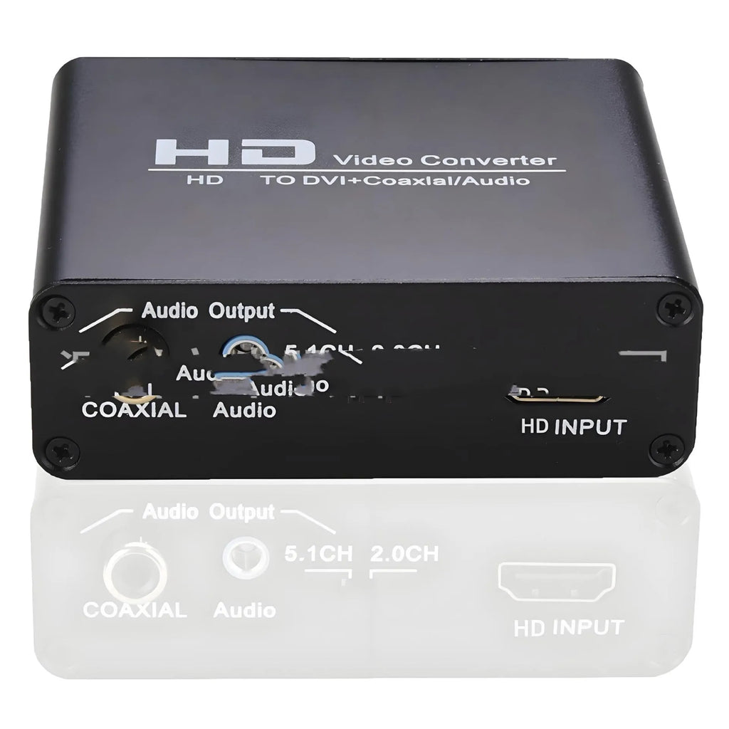 Black HDMI to DVI converter with coaxial audio port and 1.5 metre attached cable