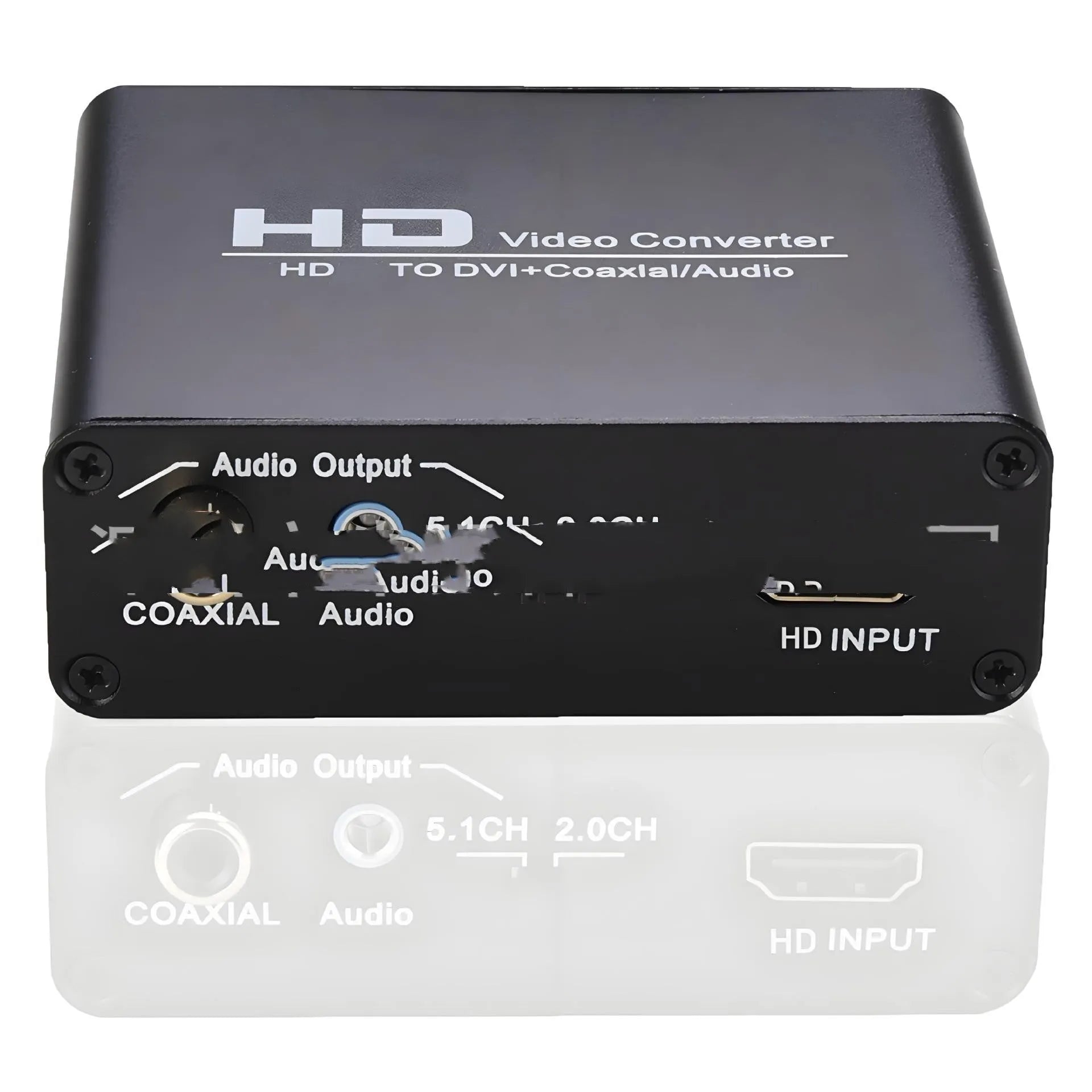 Black HDMI to DVI converter with coaxial audio port and 1.5 metre attached cable