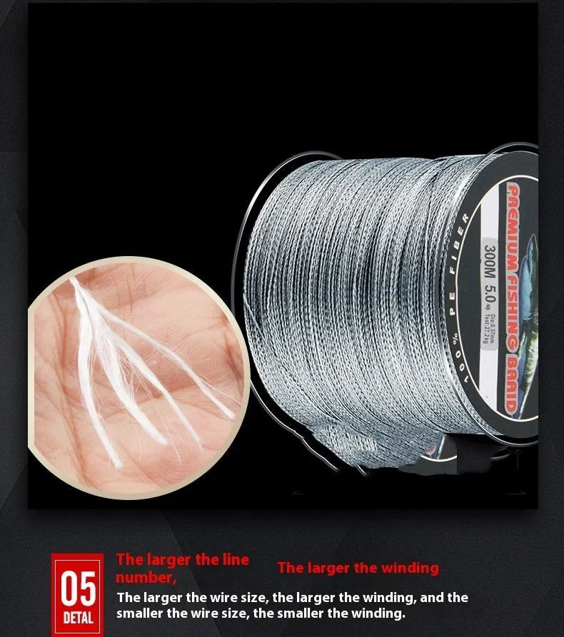 Dali Mayu 300 metre PE fishing line spool in multiple colour options with 0.4 to 3.5 line numbers