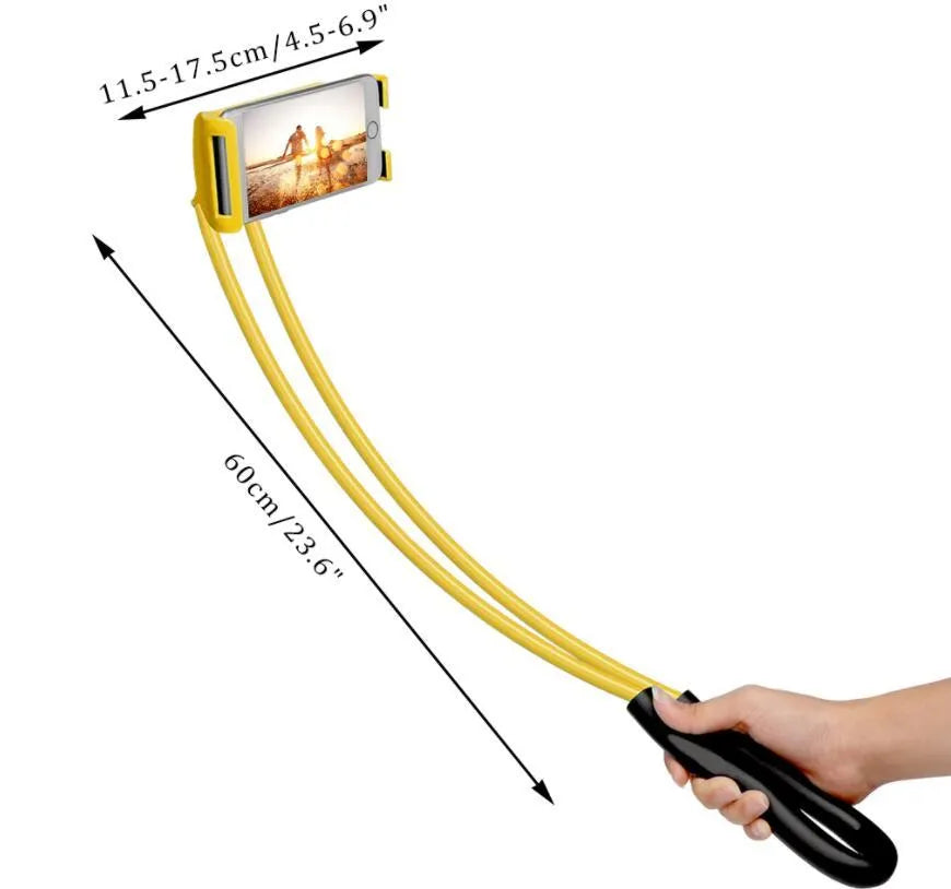 Universal 360-degree rotating phone holder bracket in various colours on a table.