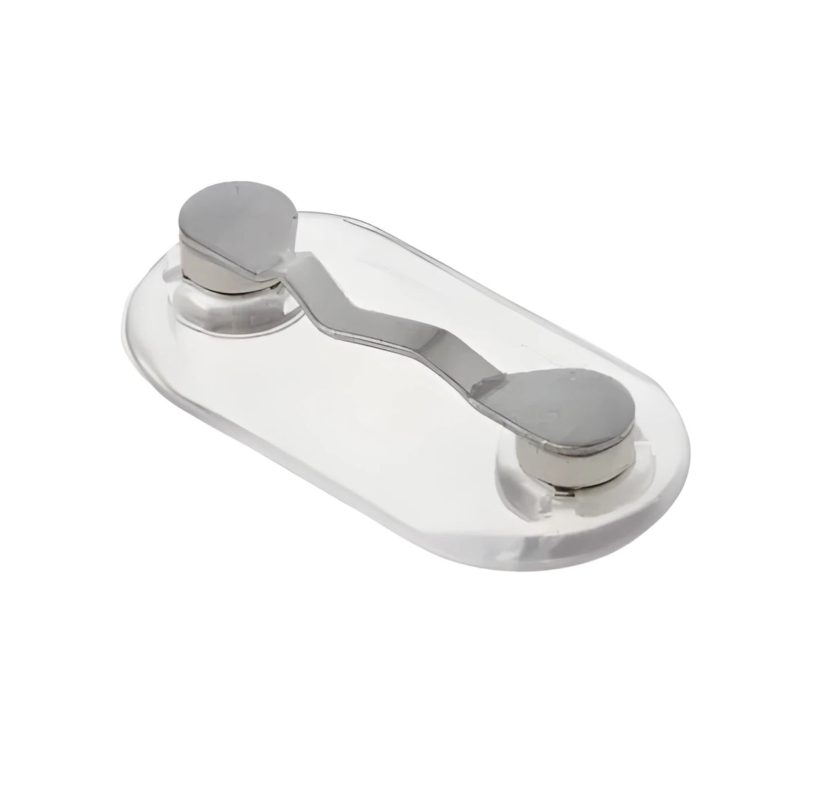 Magnetic glasses holder in black for travel storage of sunglasses on a metal surface