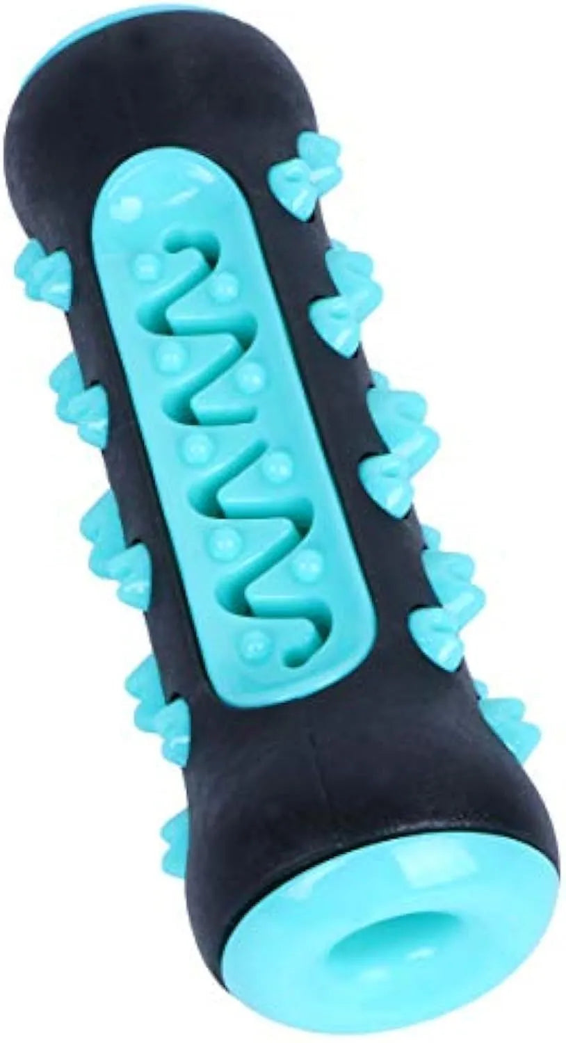 Natural rubber dog toothbrush chew toy in blue, measuring 15cm long