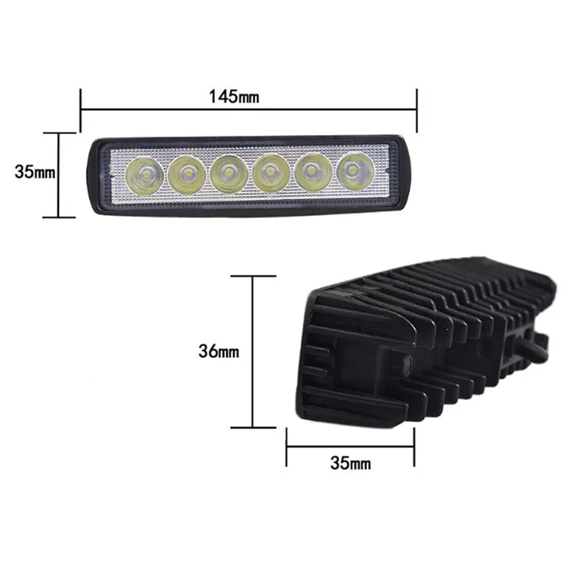 Black die-cast aluminium car auxiliary spotlight with six LEDs for off-road and night driving.