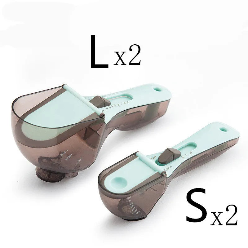 Orange and blue digital measuring spoons with magnetic base and measurement markings.