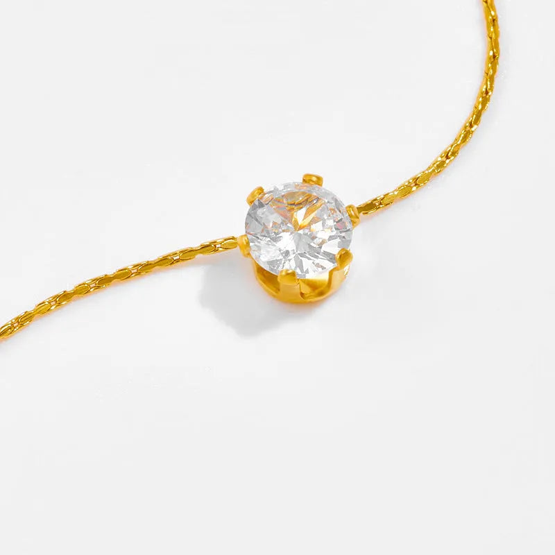 Gold plated 18K titanium steel six-claw round zircon pendant necklace with bamboo chain for women