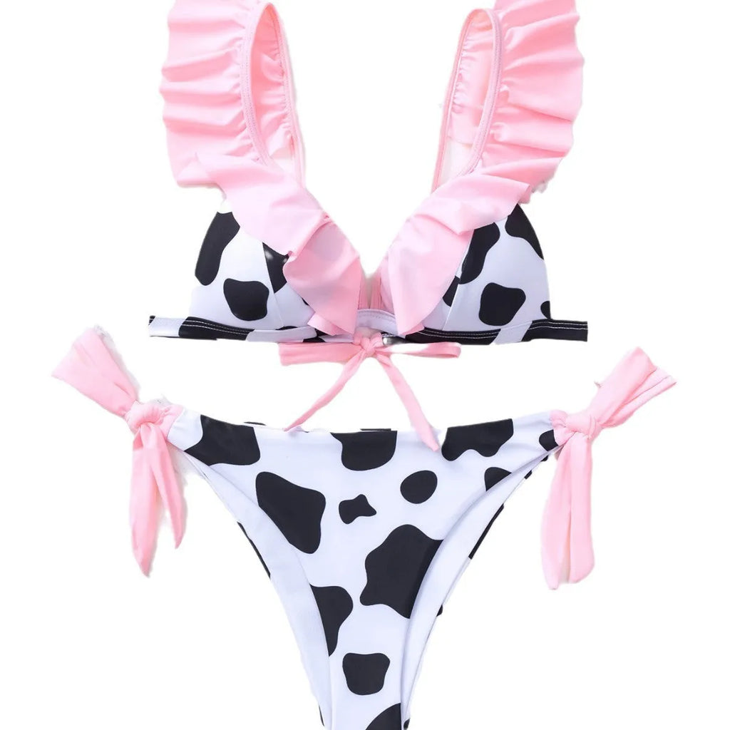 New printed hard cup lace-up bikini swimsuit for women in black JY250BK, polyester, sleeveless, sizes S M L