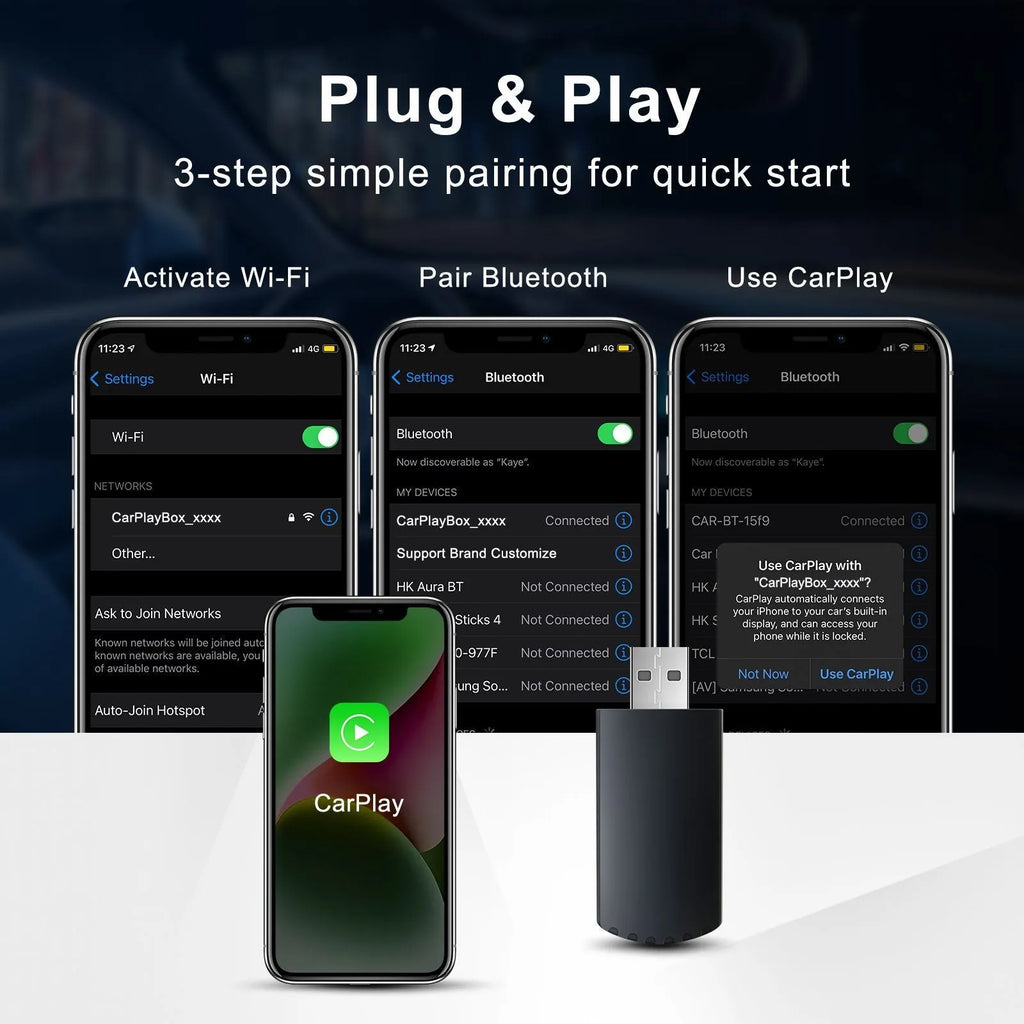Wireless CarPlay upgrade module for wired factory systems, 40x20x12mm, ABS PC