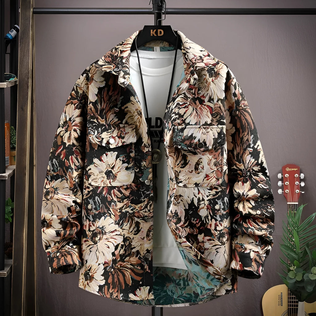 Personality brand casual lapel long sleeve shirt coat in a straight hem design, shown in a blue colour option.