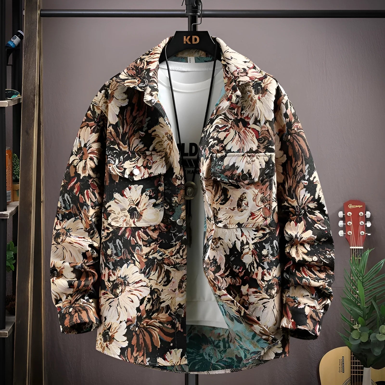 Personality brand casual lapel long sleeve shirt coat in a straight hem design, shown in a blue colour option.