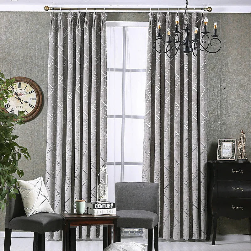 Solid colour chenille blackout curtain in a modern minimalist style, shown in a neutral grey tone.
