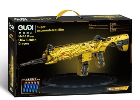 Children's educational gold sand eagle M416 rifle building blocks toy in colour box packaging