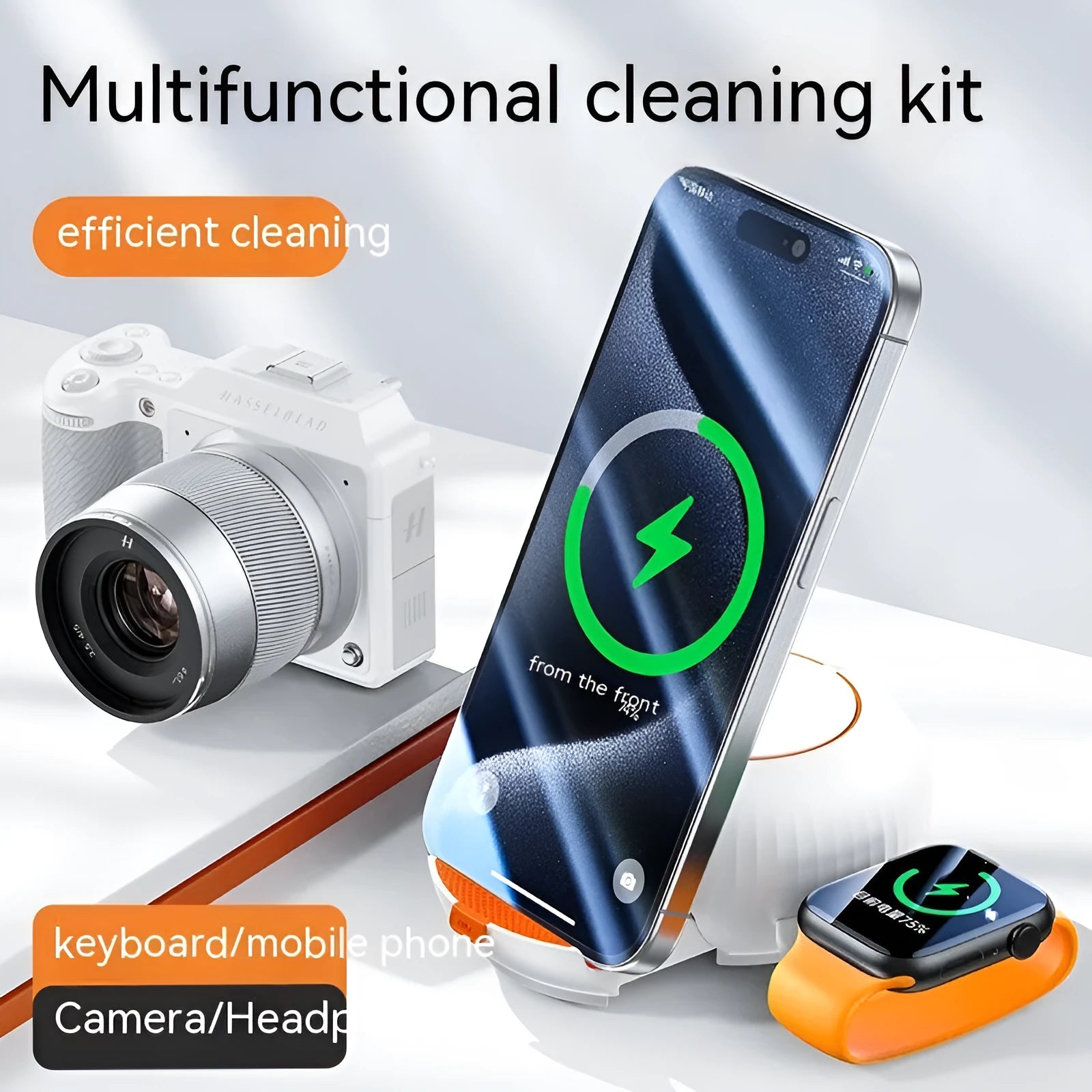 Multi functional cleaning tool set with Everything stand and 21-in-1 ball in compact 93x93x5.5mm size